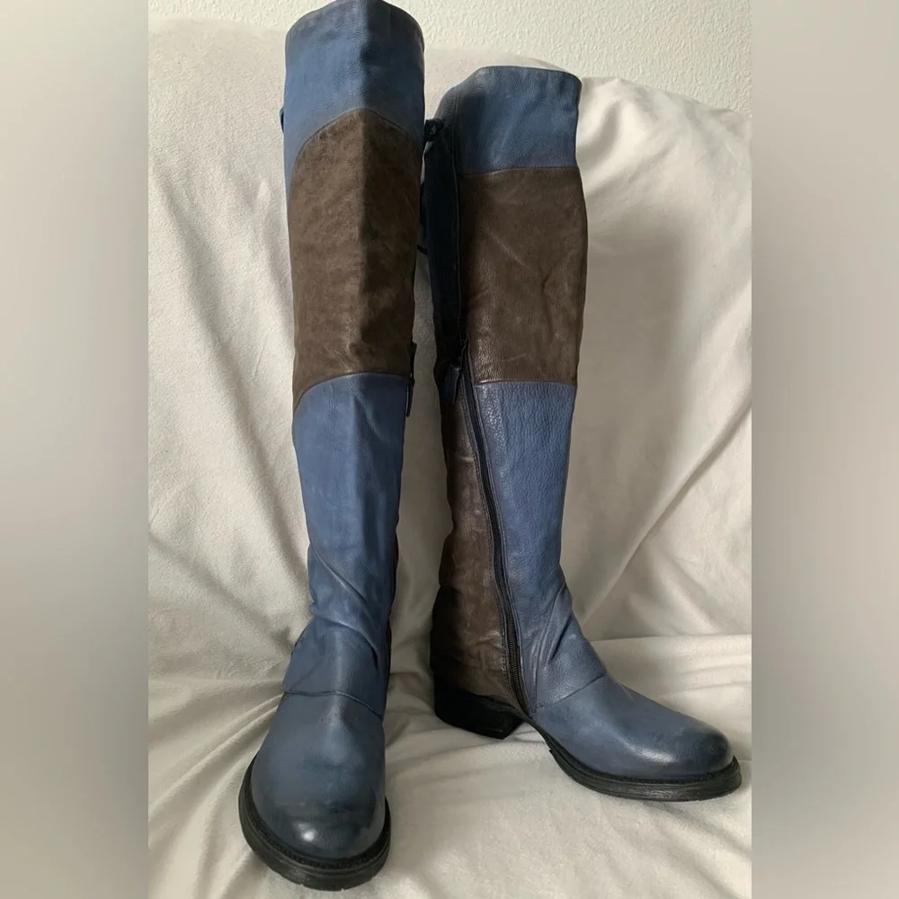 NEW MIZ MOOZ Novel Over the Knee Boots Blue/Brown Size EU37/US6.5-7